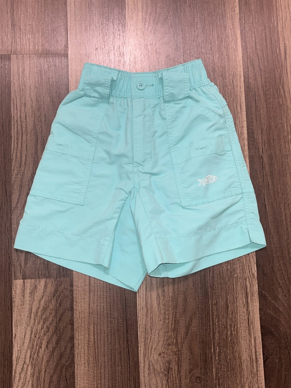 AFTCO original fishing shorts pastel turquoise kids boys size 4 to 5 years / 20